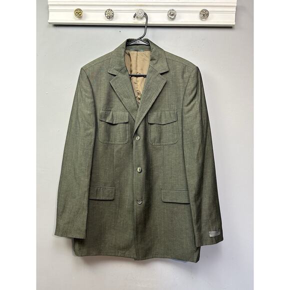 Cinque Wool Linen Blazer Jacket Mens 52 Green Pockets Summer Lined 3 Button‎ - Picture 1 of 10